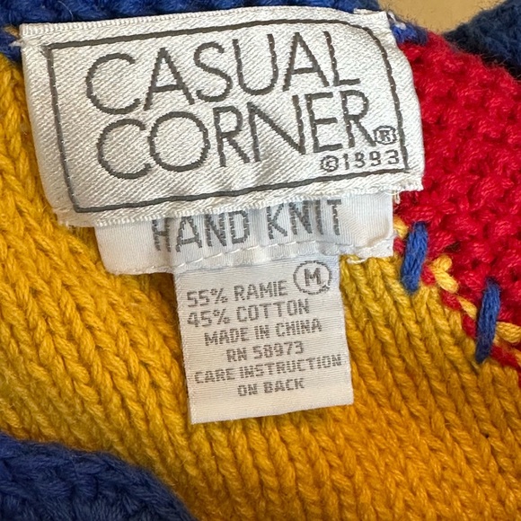 CASUAL CORNER Vintage 90s Hand Knit Patchwork Embroidered Sweater Novelty Size M - Picture 9 of 15